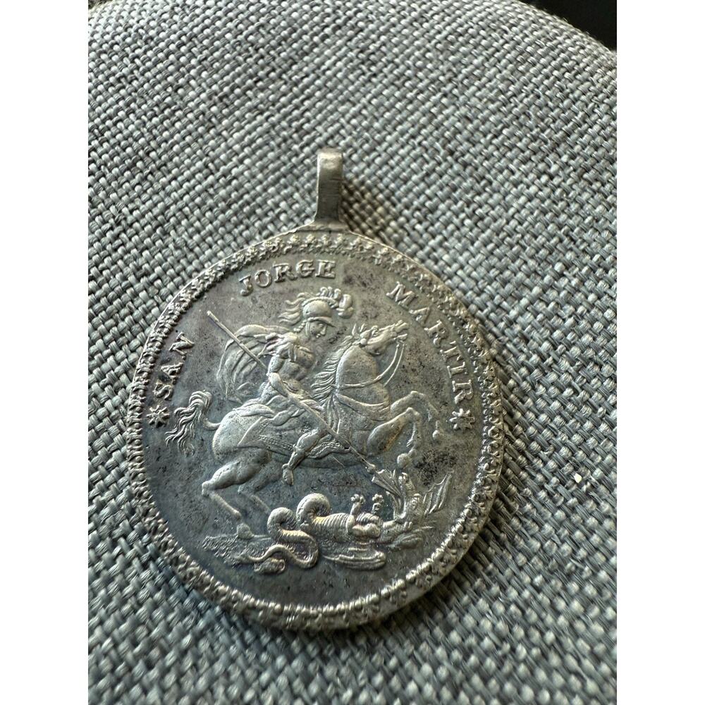 Saint George Slays The Dragon Silver Coin Pendant 14.56g